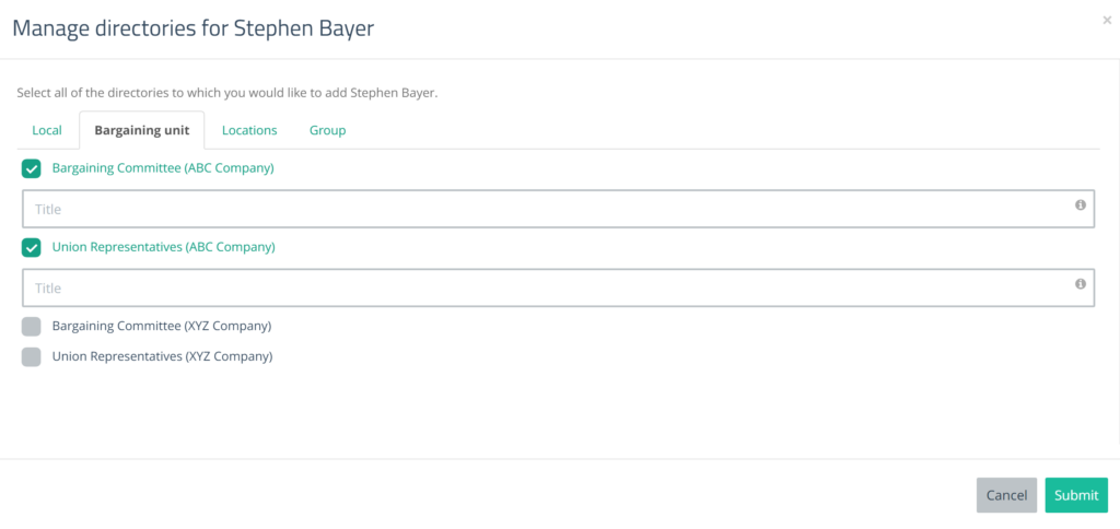 Manage Directories modal showing directory tabs and checkboxes for each directory