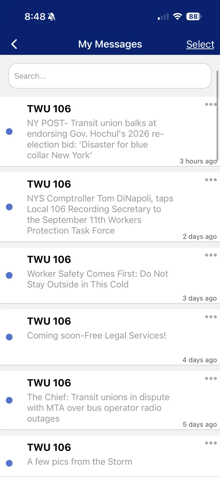 UnionConnect app - Push notification messages
