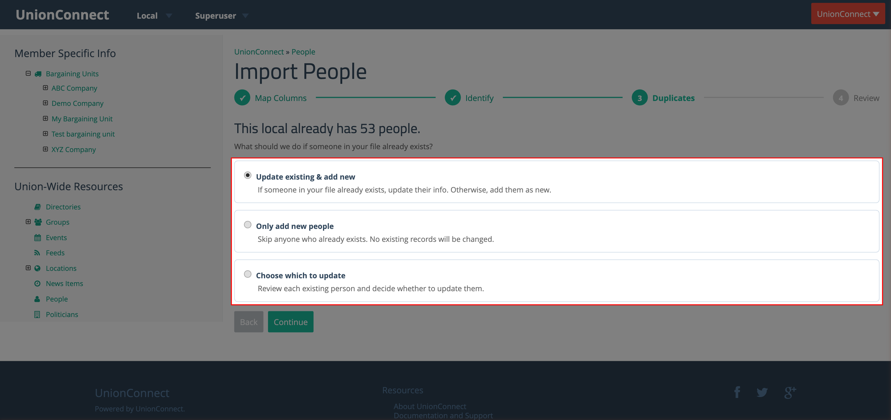 The three duplicate handling options