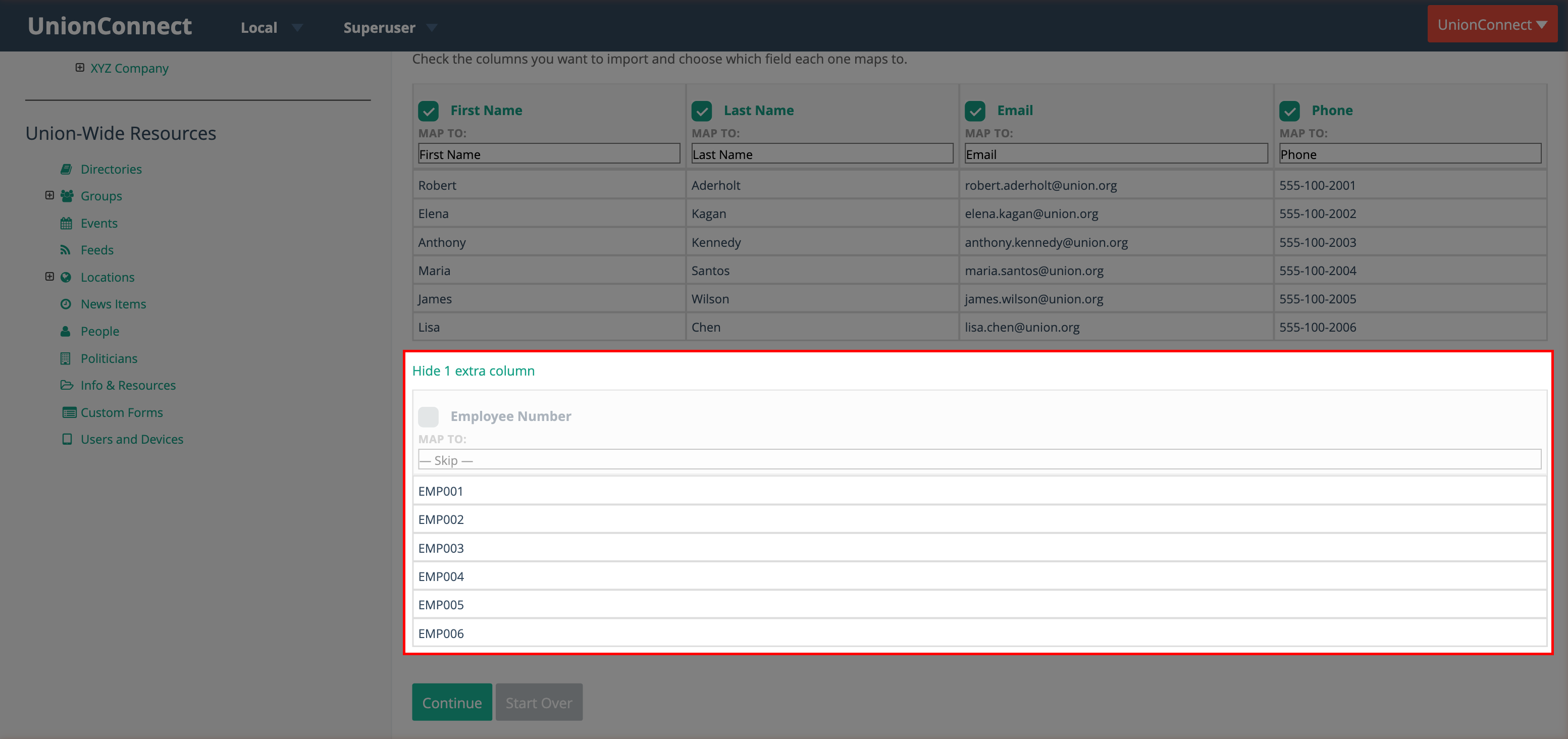 A hidden column revealed, showing it dimmed with a Skip dropdown