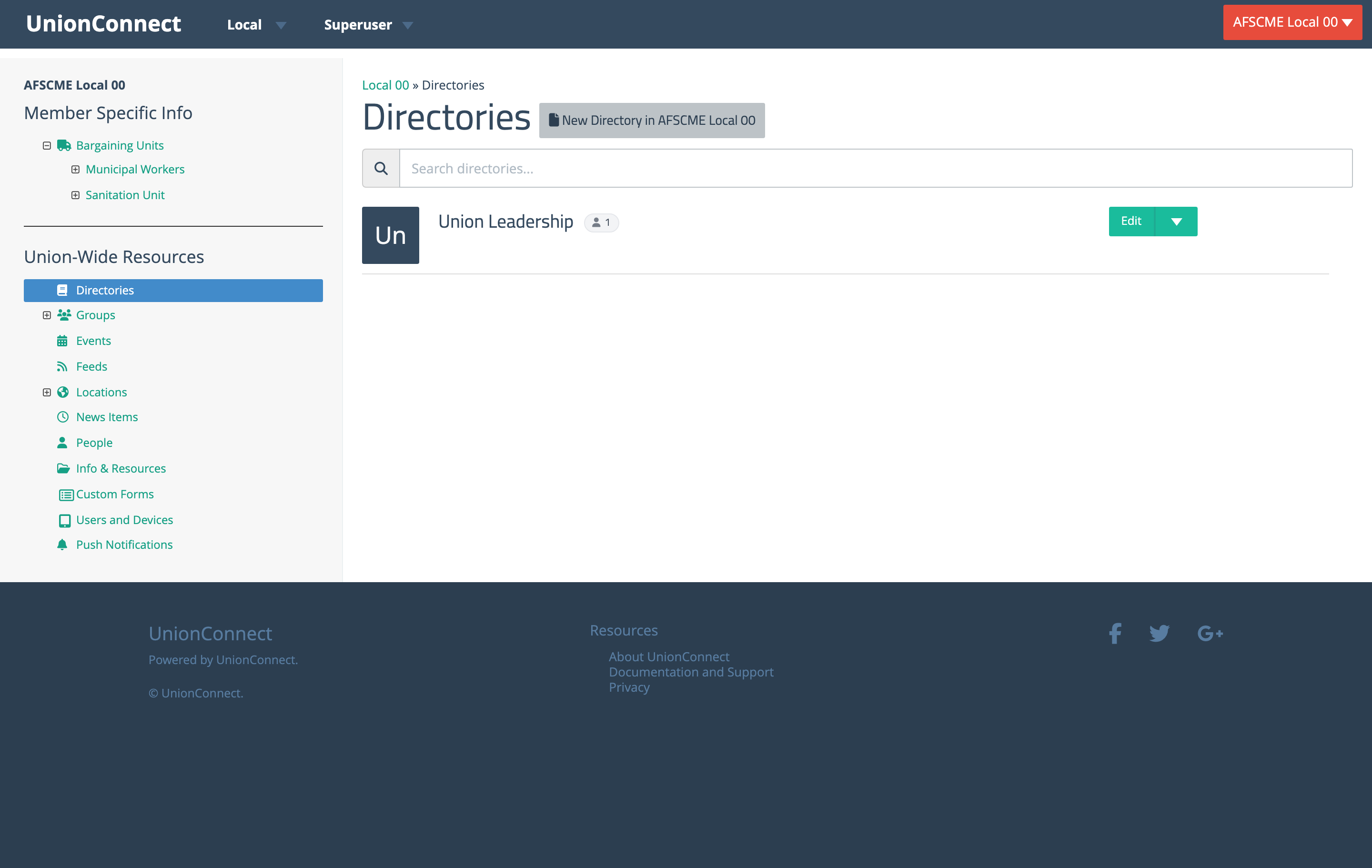 Directories listing with a search box and a people-count badge next to the directory name