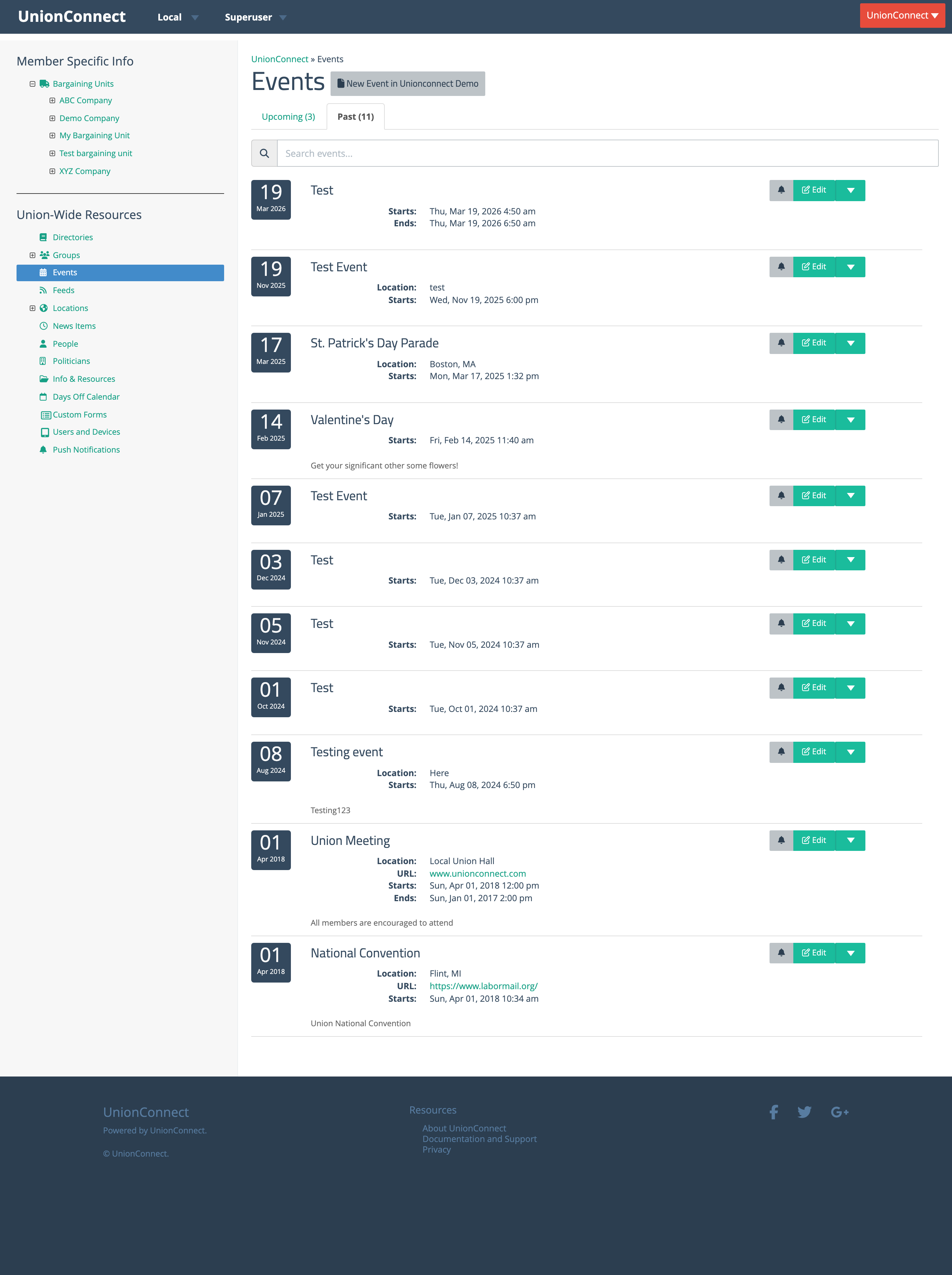 Past tab listing showing previously-held events