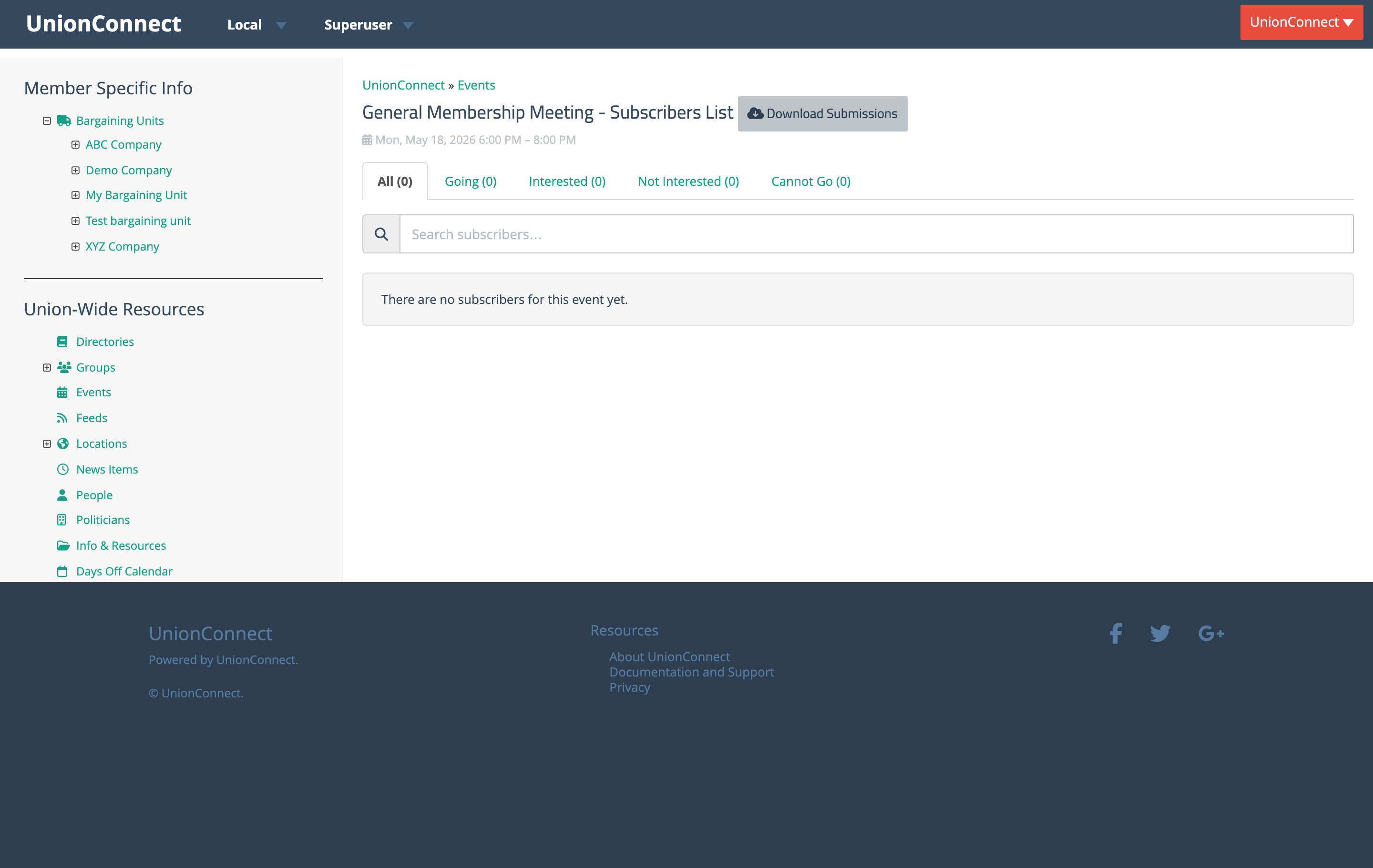 Subscribers page empty state shown when no members have responded yet