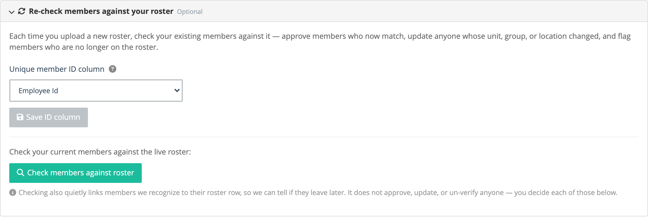 The unique member ID column set to Employee Id