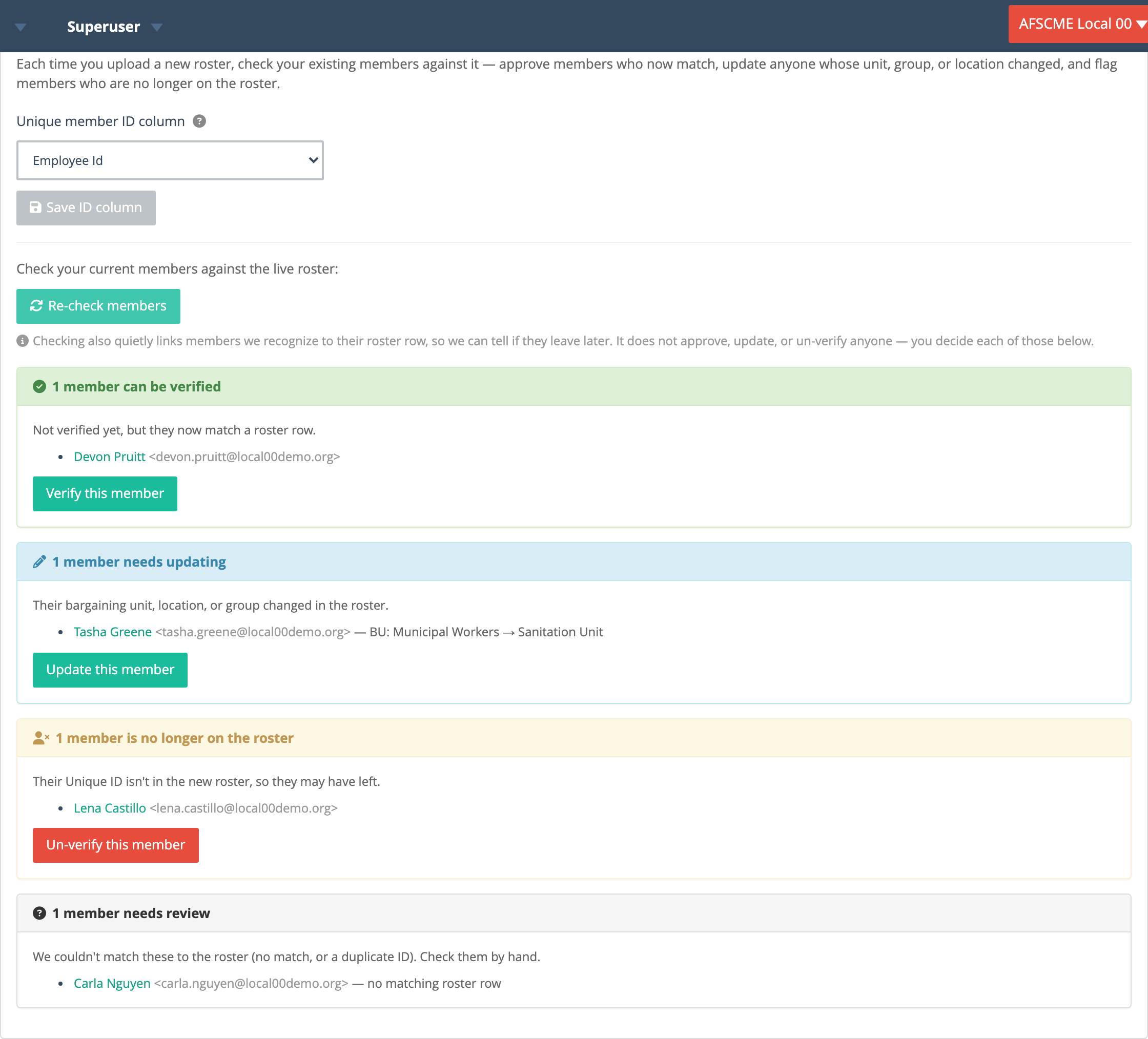 The re-check results grouped into four buckets