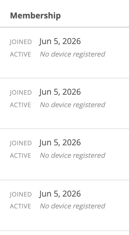 The Membership column showing a Joined date and an Active line for each member