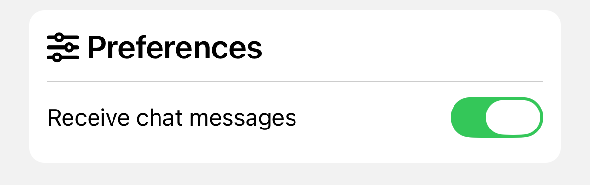 Receive chat messages switch in the app's Settings